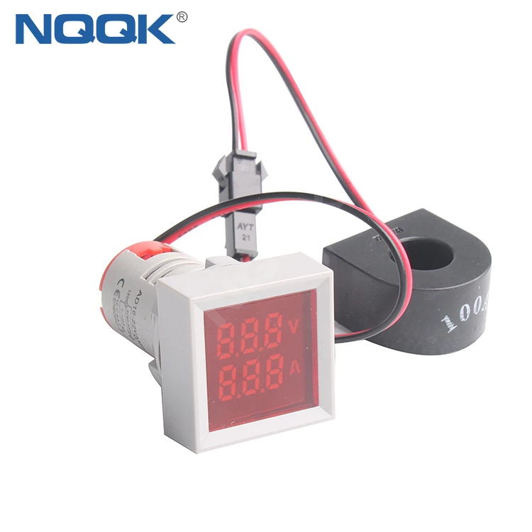 22mm 100A 50~500V AC White Green Red Yellow Blue Square LED Indicator Digital Voltmeter Ammeter
