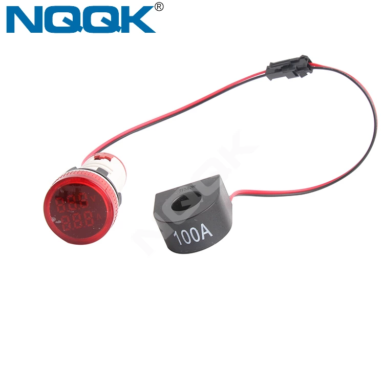 22mm 100A 50~500V AC White Green Red Yellow Blue Single LED Indicator Digital Voltmeter Ammeter