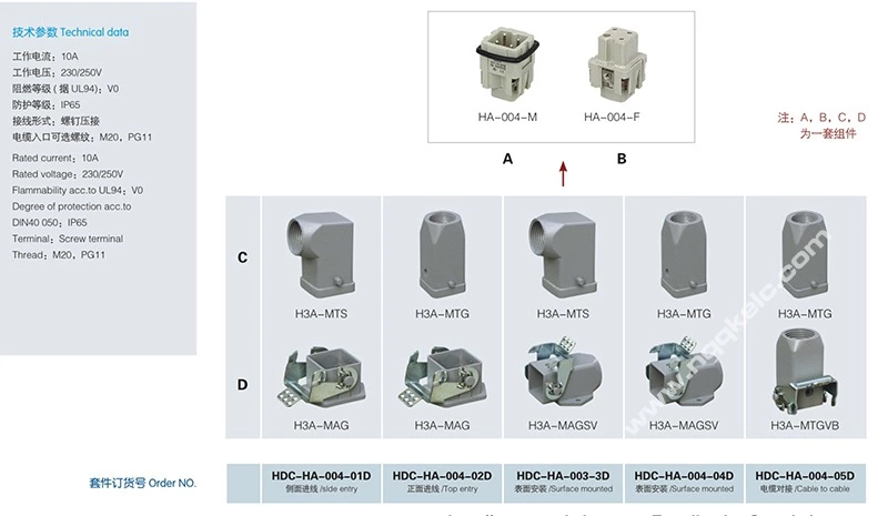 H3A-MTG-M20 H3A-MTG-PG11 3 pin 4 pin waterproof hood of heavy duty connector