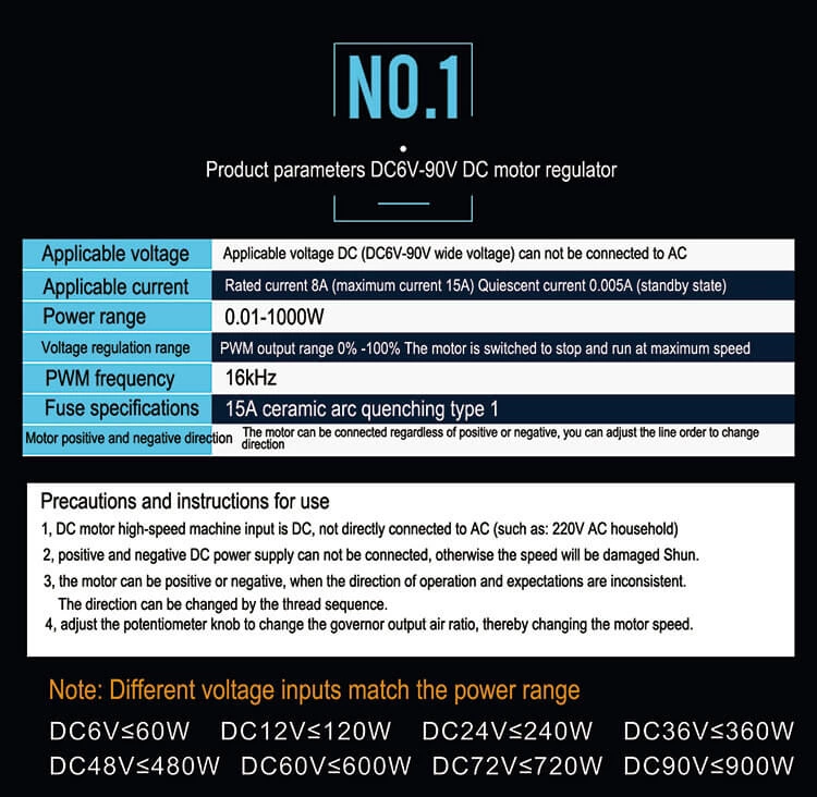 DC 12v 24v 48v high-power motor control governor switch reversing pwm module DC SCR motor governor