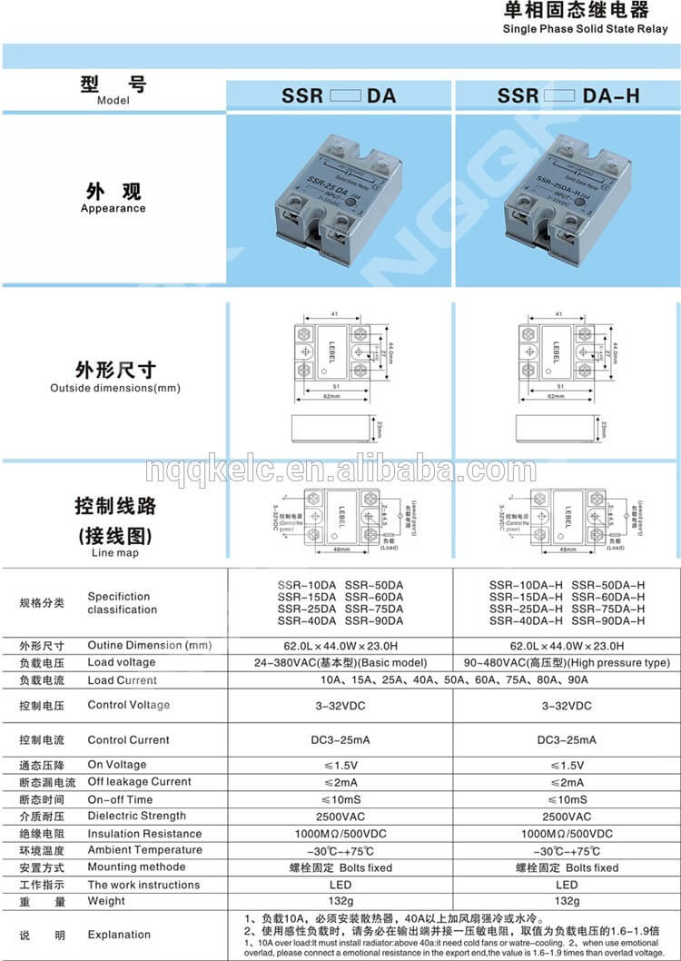 SSR-75DA 75A DC/AC Single Phase Direct Current SSR Solid State Relay