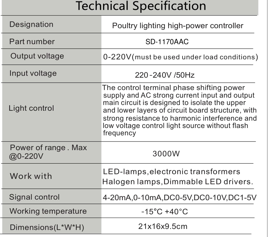 Lighting Controller LED Light Warm Light Lamp Temperature Dimmer for Chicken Farm