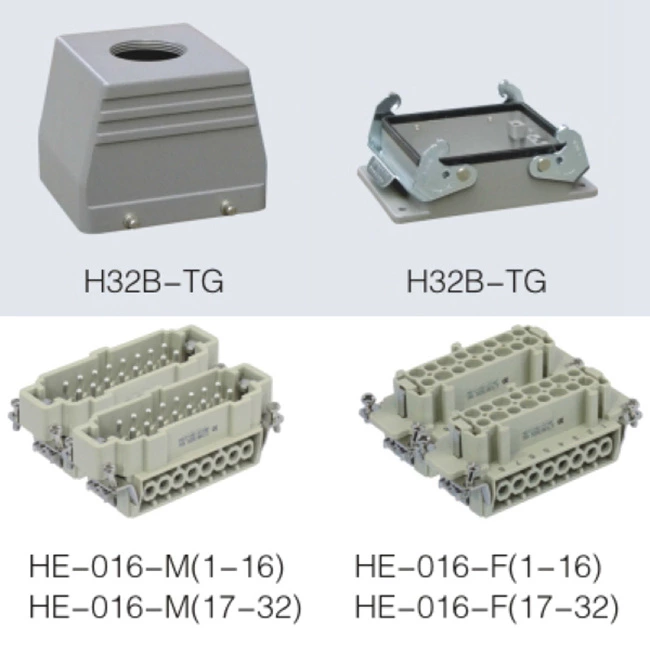 HE series 32 Poles of connector heavy duty power connector (With 1,2 levers)