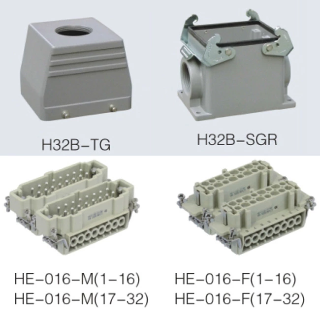 HE series 32 Poles of connector heavy duty power connector (With 1,2 levers)