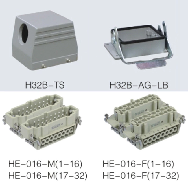 HE series 32 Poles of connector heavy duty power connector (With 1,2 levers)
