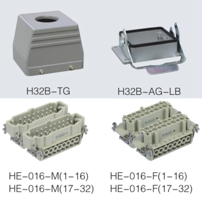 HE series 32 Poles of connector heavy duty power connector (With 1,2 levers)
