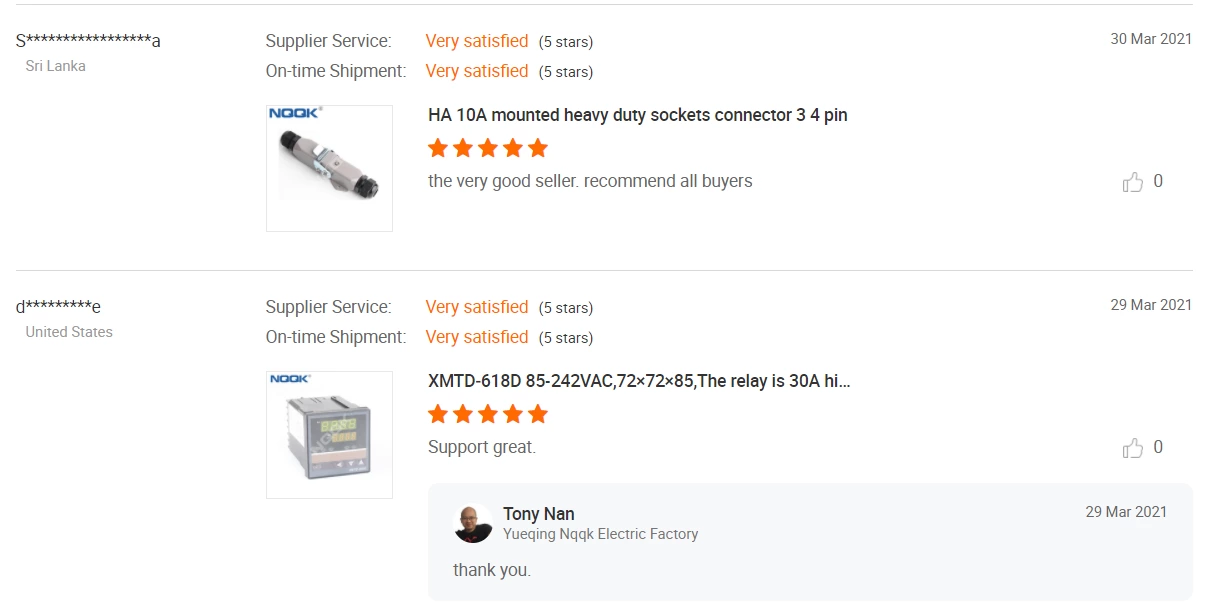 Alibaba Sales records, praise from customers for Nqqk factory.  5 stars