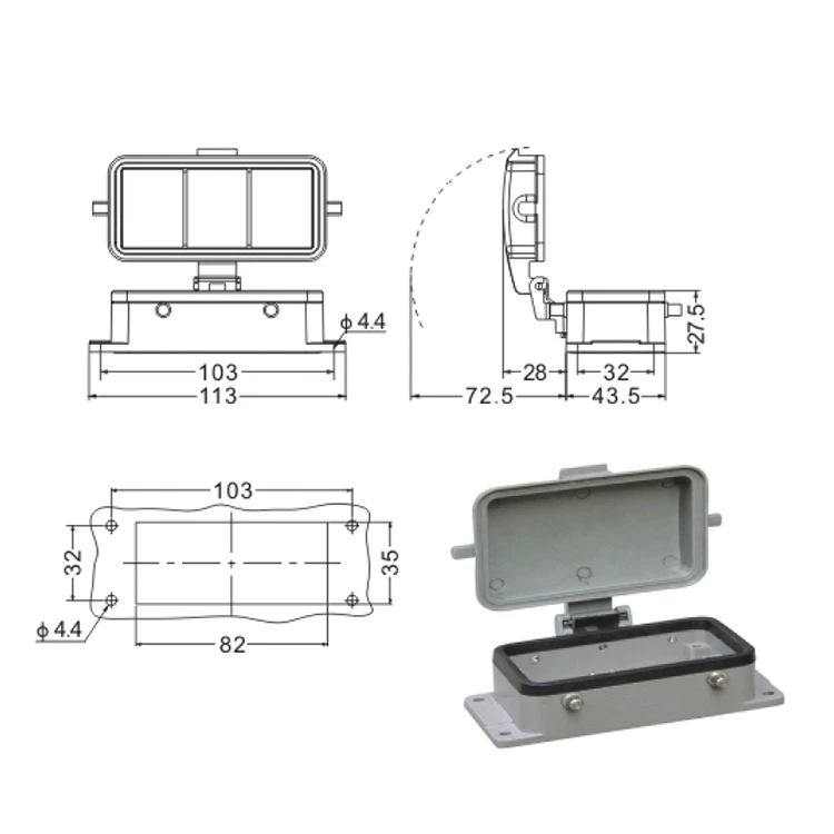 H16B 3 Hood Housing industrial heavy duty rectangle connector