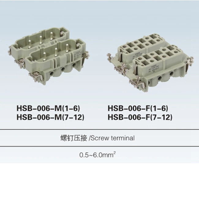 HSB 6, 12 pin male & female plug Insert heavy duty connector