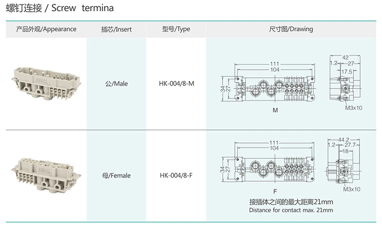 HK-004/8  4/8PinGroup and type Insert Heavy duty connector