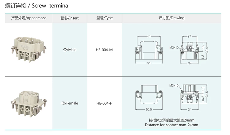 HE-004 4Pin Conventional Plug Heavy Duty Connector